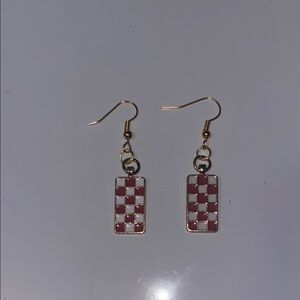Gold and Red Checkered Earrings